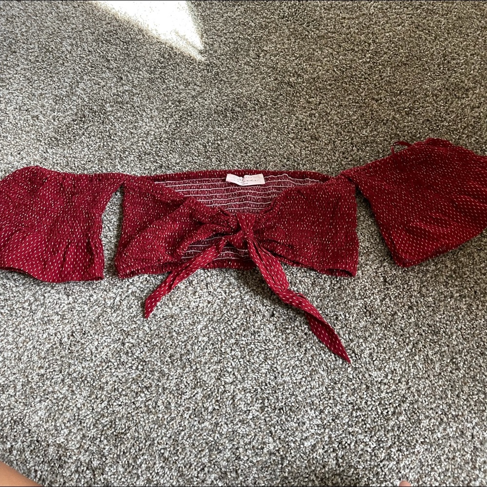 red tie front crop top